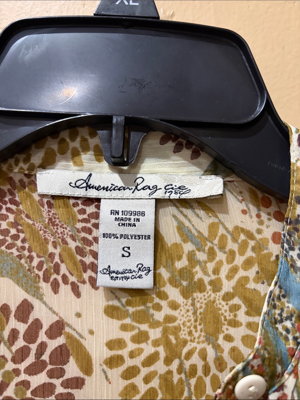 American Rag Floral Print Button Front Top in Mustard, Brown, Blue - Picture 2 of 3